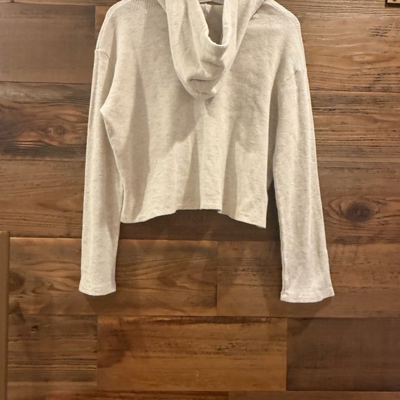 Monrow Cream Waffle Knit Cotton Hoodie Sweatshirt NWT - Picture 4 of 6